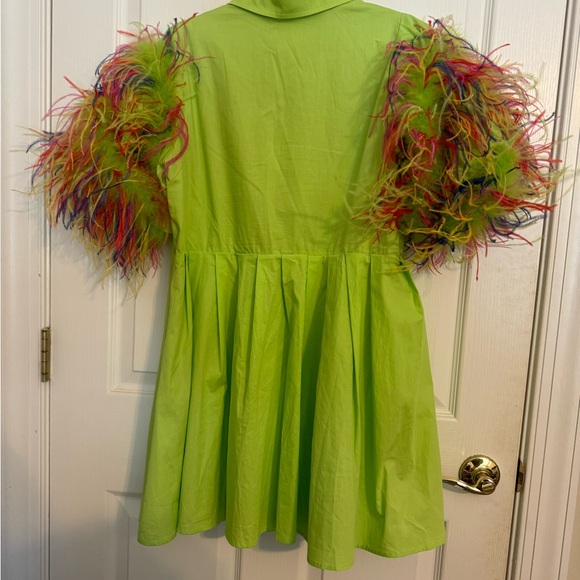 Queen of Sparkles Lime & Rainbow Feather Sleeve Dress - Picture 3 of 7